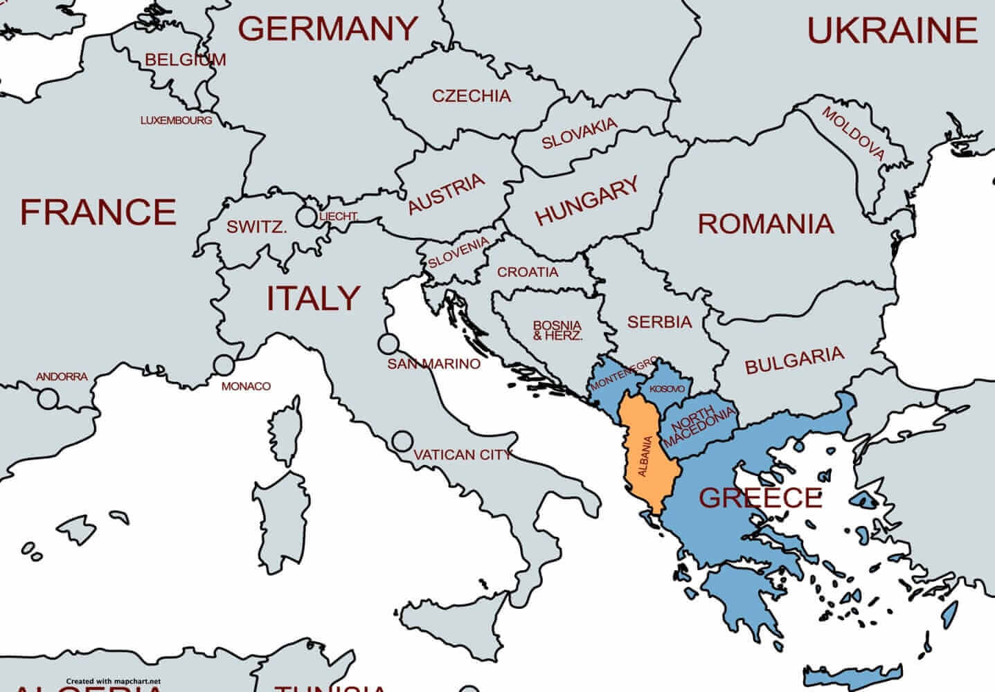 map of albania in europe