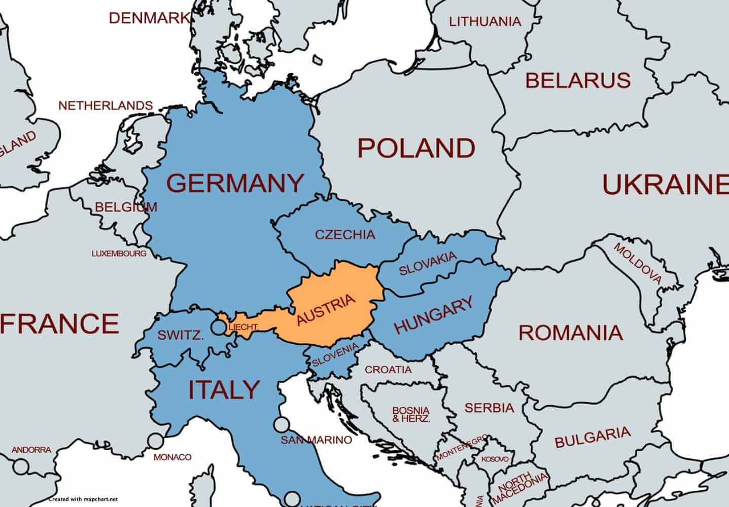 map of austria in europe