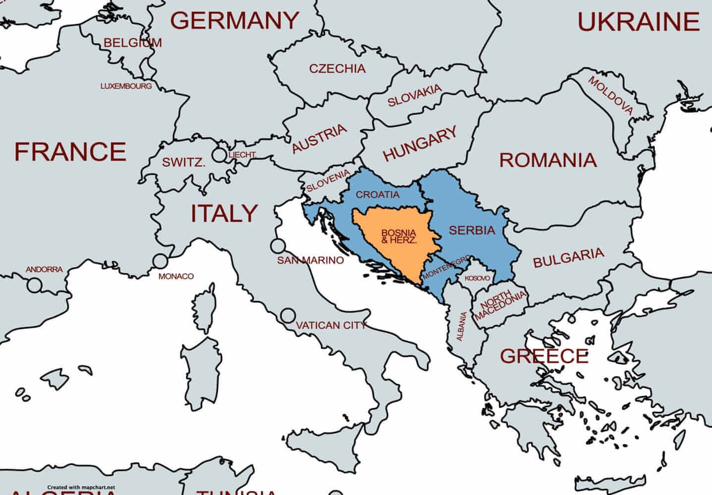 map of bosnia & herzegovina in europe