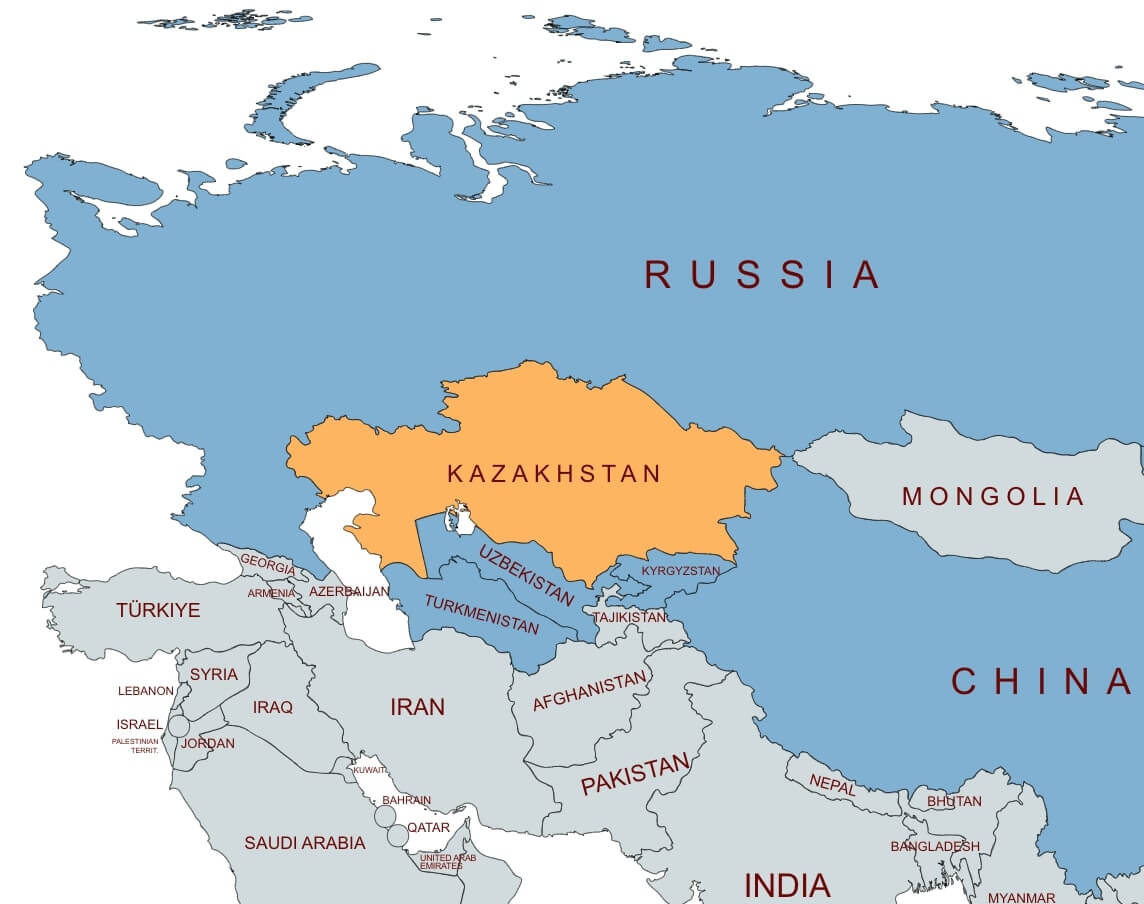 map of kazakhstan in asia