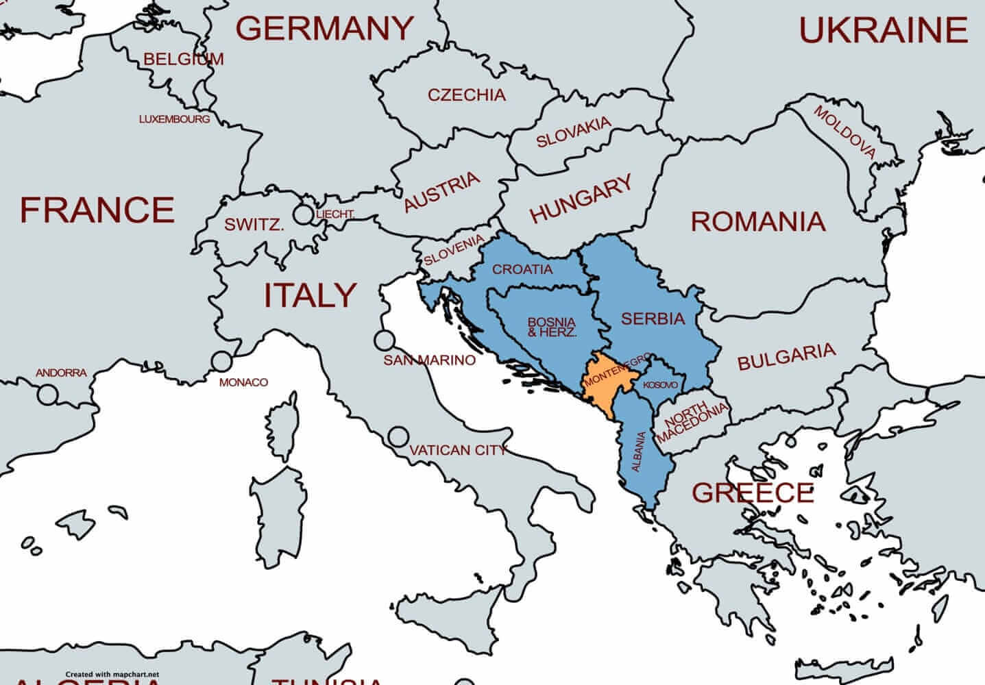 map of montenegro in europe