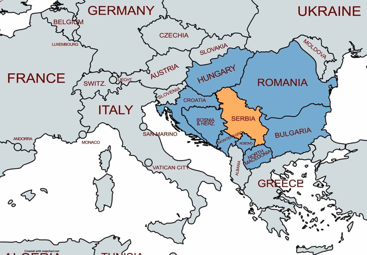 map of serbia in europe