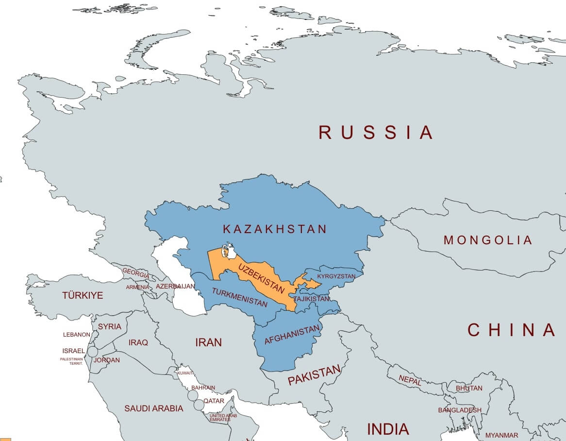 map of uzbekistan in asia