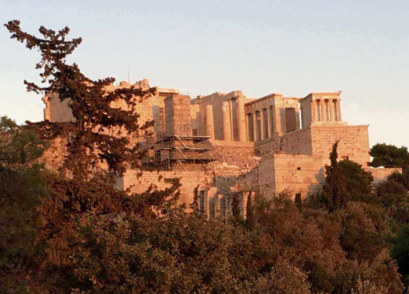 parthenon and acropolis in athens during sunset